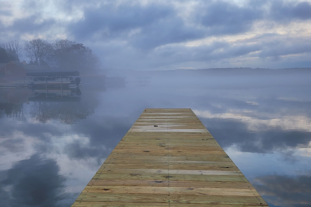 Dock Overlooking Lake Oconee on Fogging Morning at Lakefront Remodeled Home | PAXISgroup Custom Home Builders in GA Dock Overlooking Lake Oconee on Fogging Morning at Lakefront Remodeled Home | PAXISgroup Custom Home Builders in GA