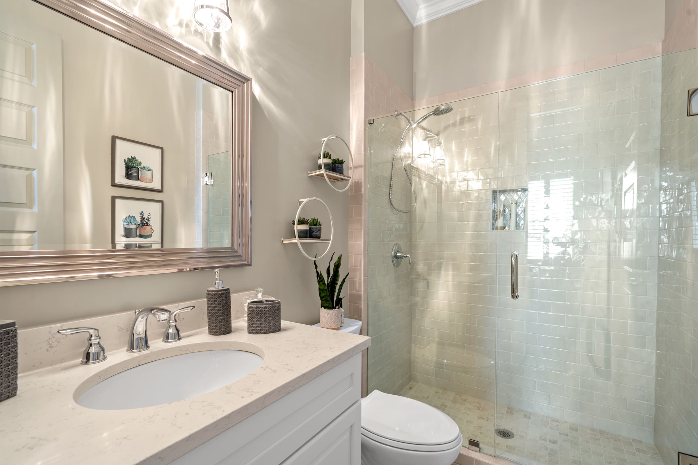 Beautiful Bathroom with Marble Bathroom CounterTop and Walk-in Shower |PAXISgroup