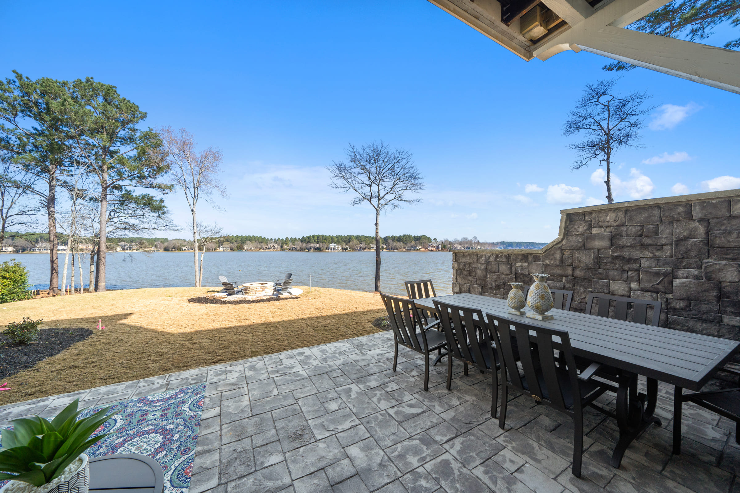 Stoned Back Patio and Built-in Fire Pit on Lake Oconee |PAXISgroup