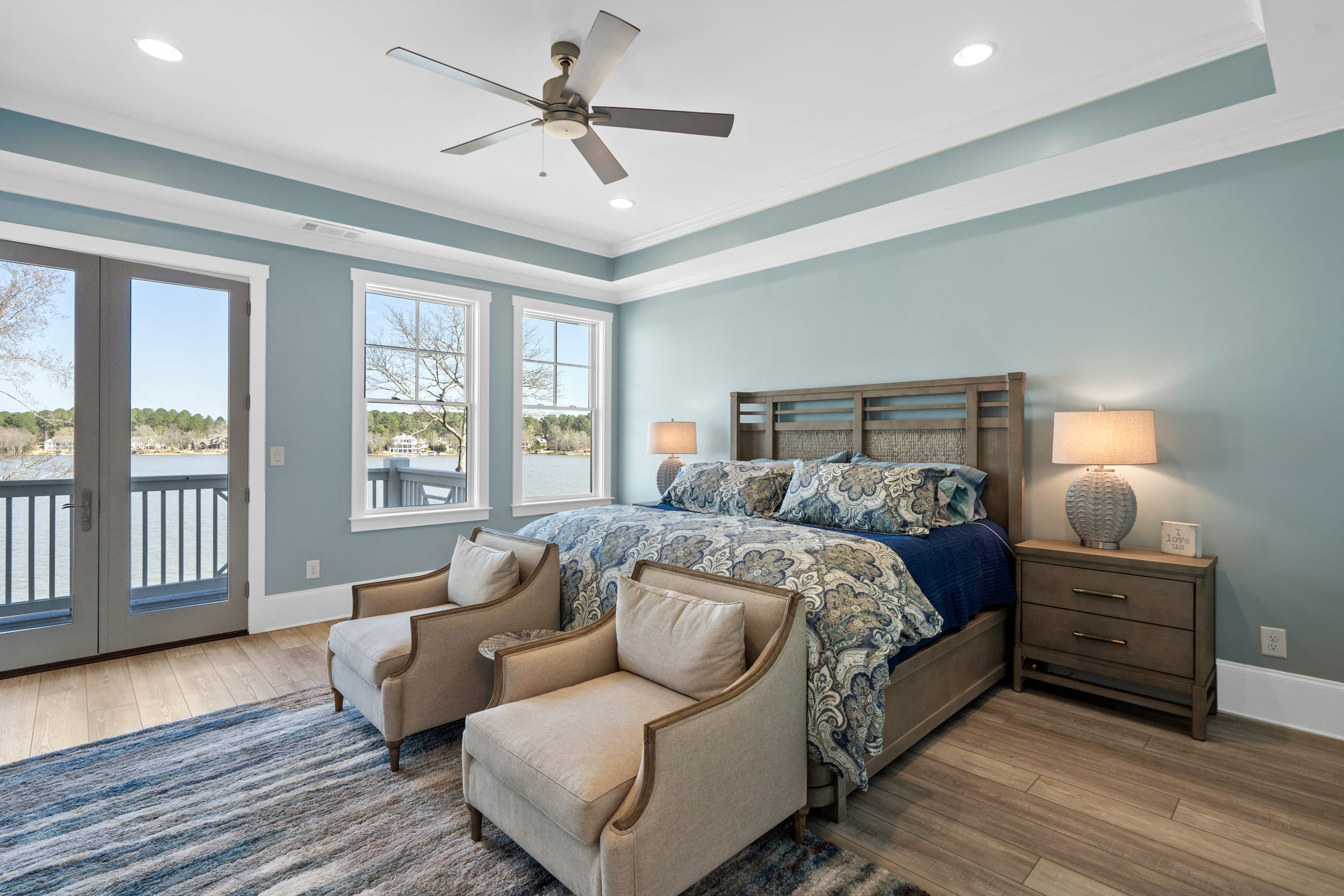 Stunning Soft Blue Primary Bedroom with Two Door Balcony Exit |PAXISgroup